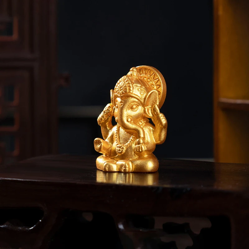 Golden Lord Ganesha Buddha Statue Elephant God Sculptures Ganesh Figurines Man-made Resin Home Garden Buddha Decoration Statues