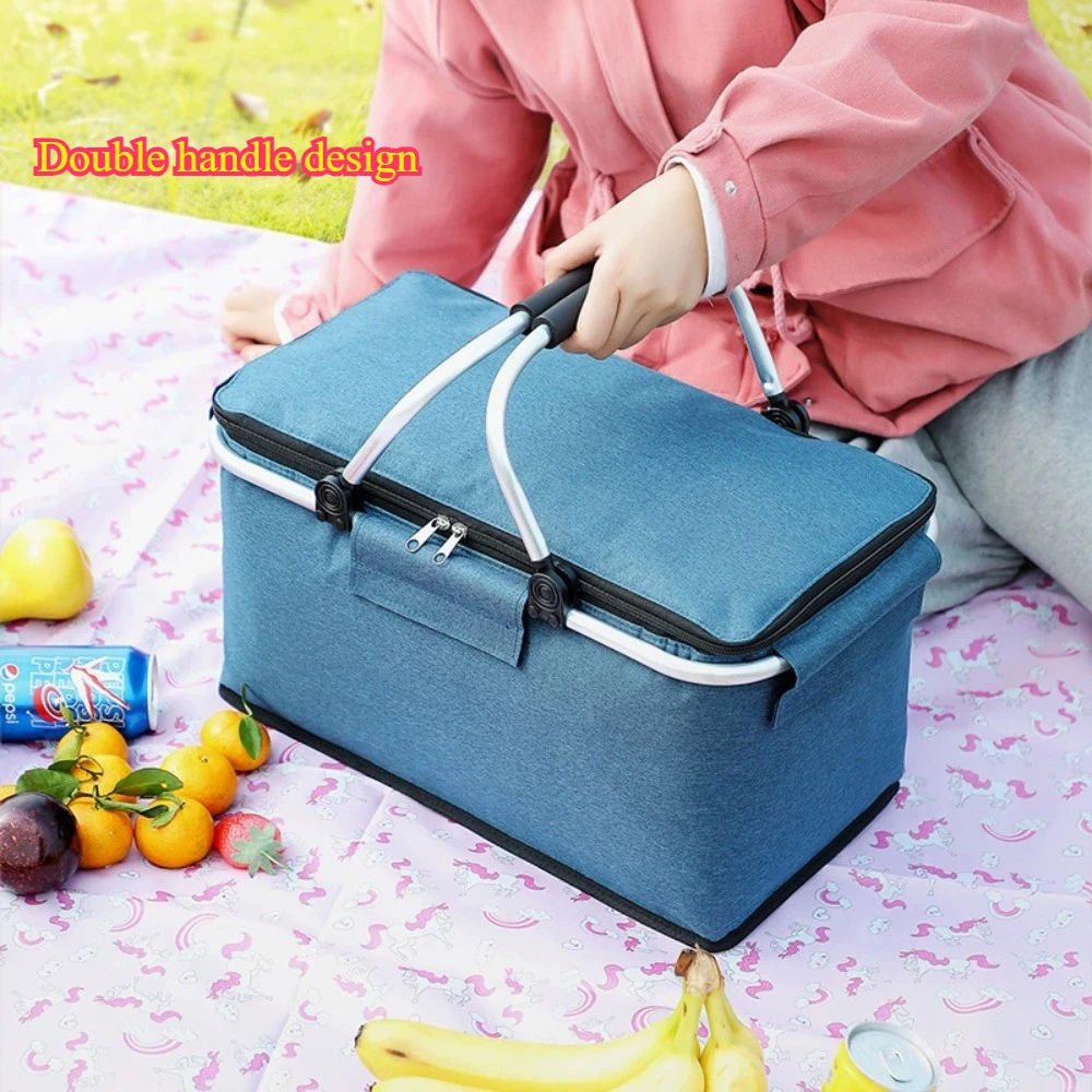 Nice Insulated Picnic Basket Foldable Storage Ice Pack Portable Hand-held Picnic Bag Foldable Storage Basket Hand-held Storage B