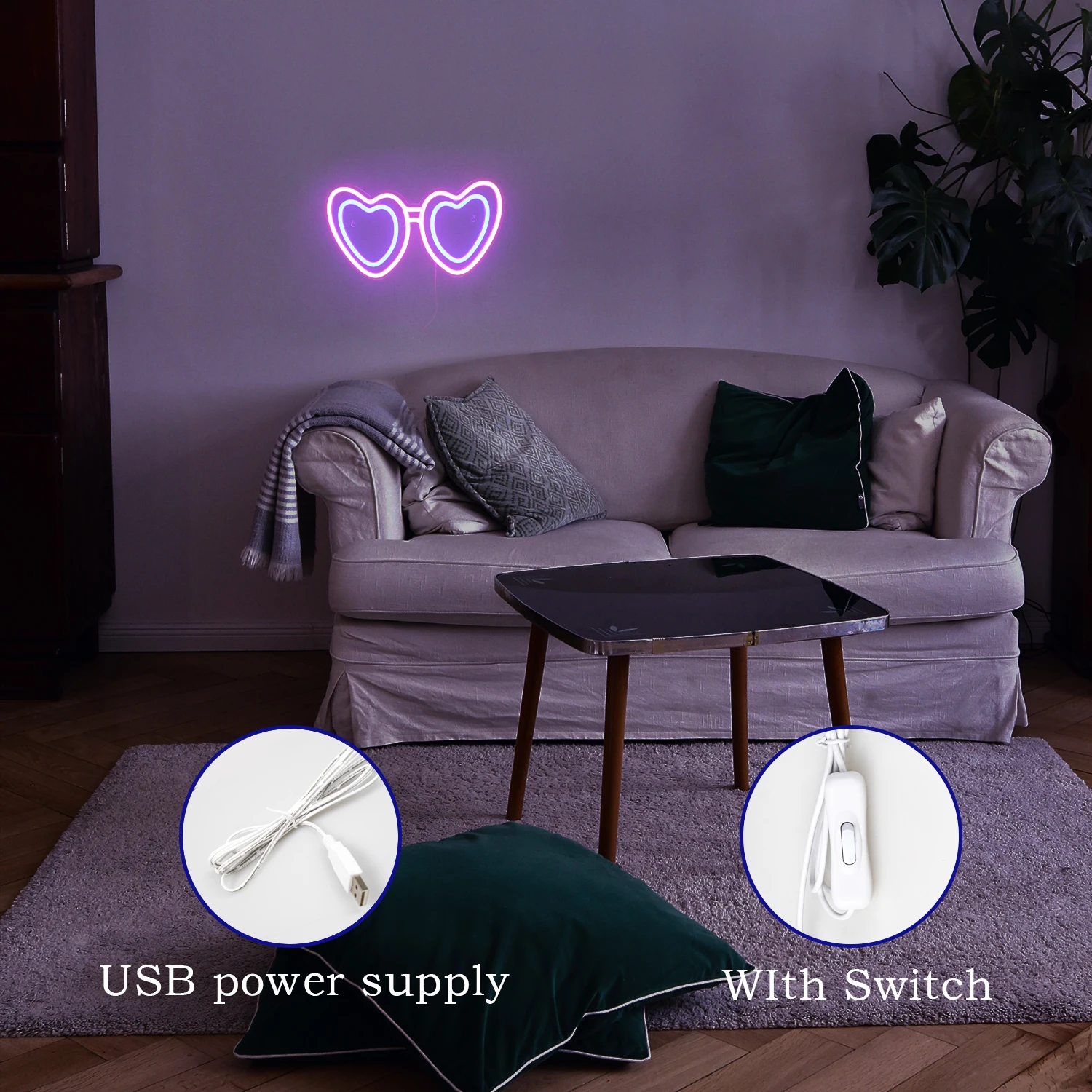 Neon Sign LED Cartoon Sunglasses Wall Hanging Neon Light Bar Club Drink Restaurant Shop Party Aesthetic Room Decor LED Light