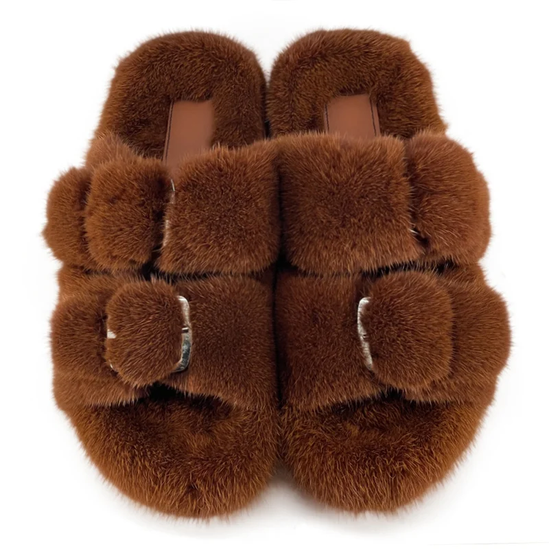 Ladies Fur Slippers 100% High Quality Mink Slippers Slides Casual Flat Shoes Women Girls Outdoor Flip Flops Luxury Sandals