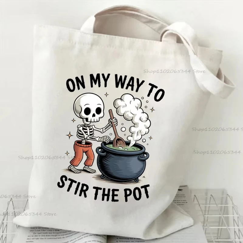 

Reader, I Don't Have Bookshelf Control "Bookfriend Skeleton Printed Handbag Fashion Humorous Casual Canvas Bag