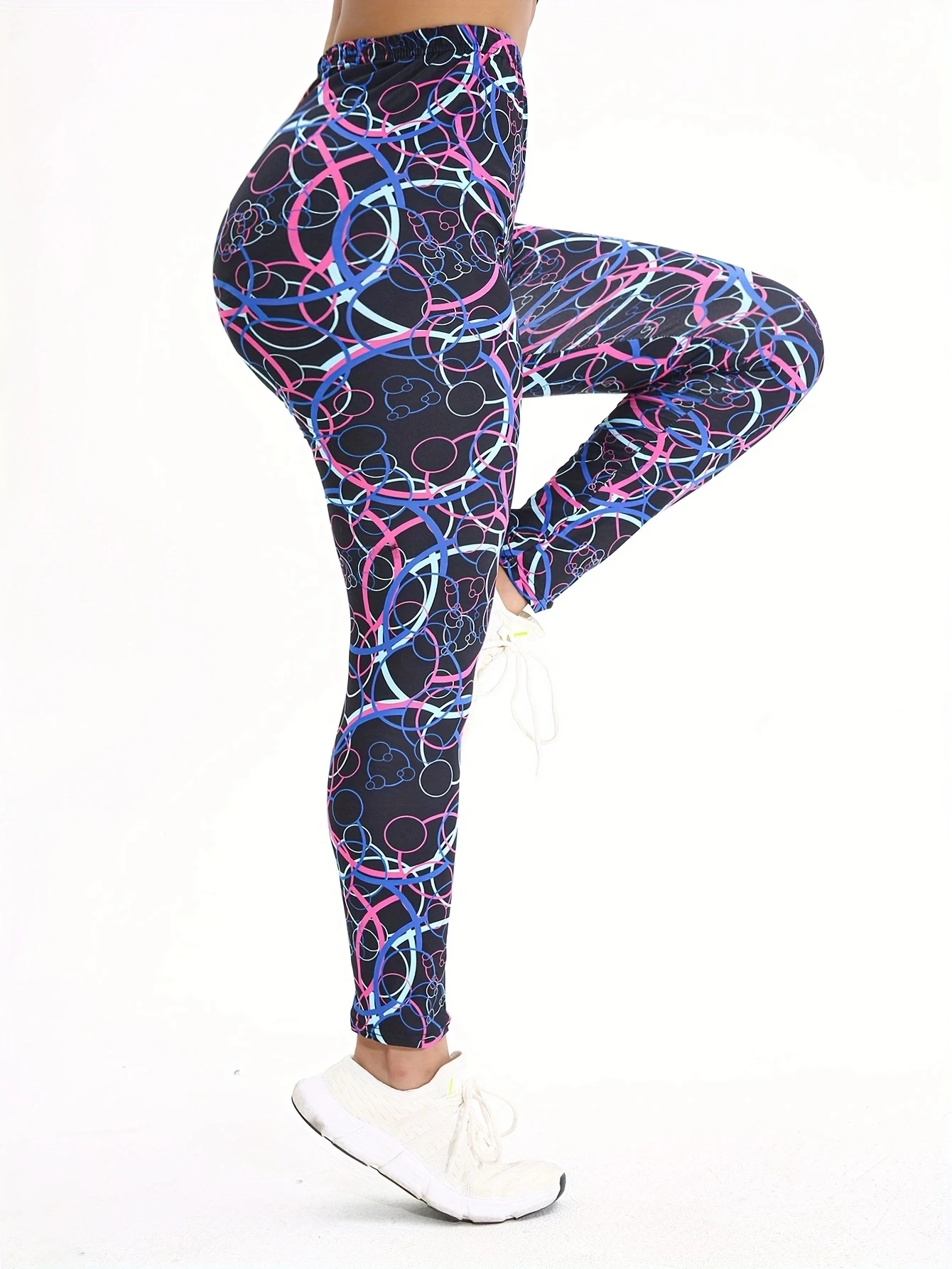 Colorful Circle Pattern Casual Tight Fitting Women\'s Tight Pants Healthy Height Suitable Stretching Sports Exercise Leggings