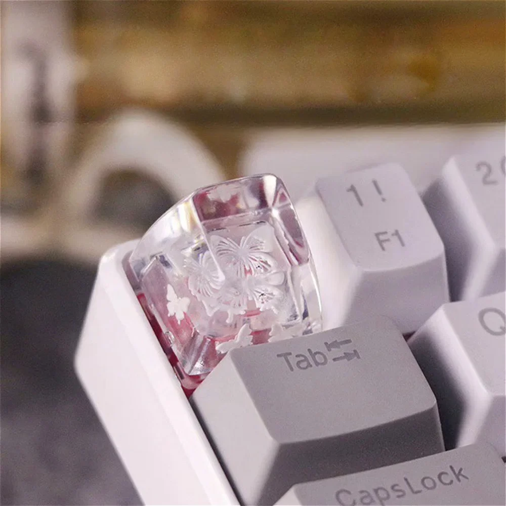 Transparent Butterfly, Resin Handmade, Transparent, Crossshaft Keycaps for Mx Cherry Gateron Switch Mechanical Keyboard Kit