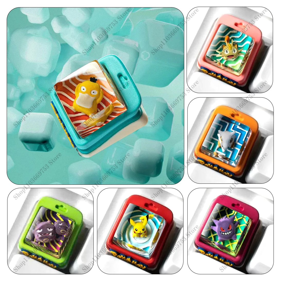 pokemon-psyduck-gengar-anime-keycap-personalizado-translucido-teclado-mecanico-diy-teclas-tapas-accesorios-de-teclado-tapa-de-resina-regalo