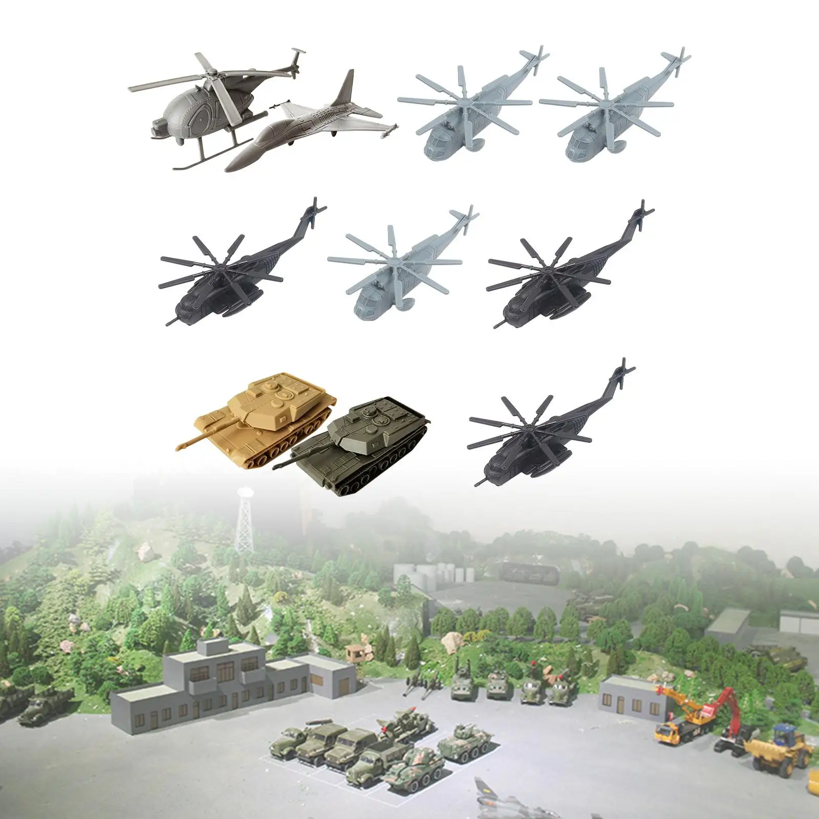 10x Aircraft and Tank Model Toy Party Favors Desktop Decor Helicopter Model