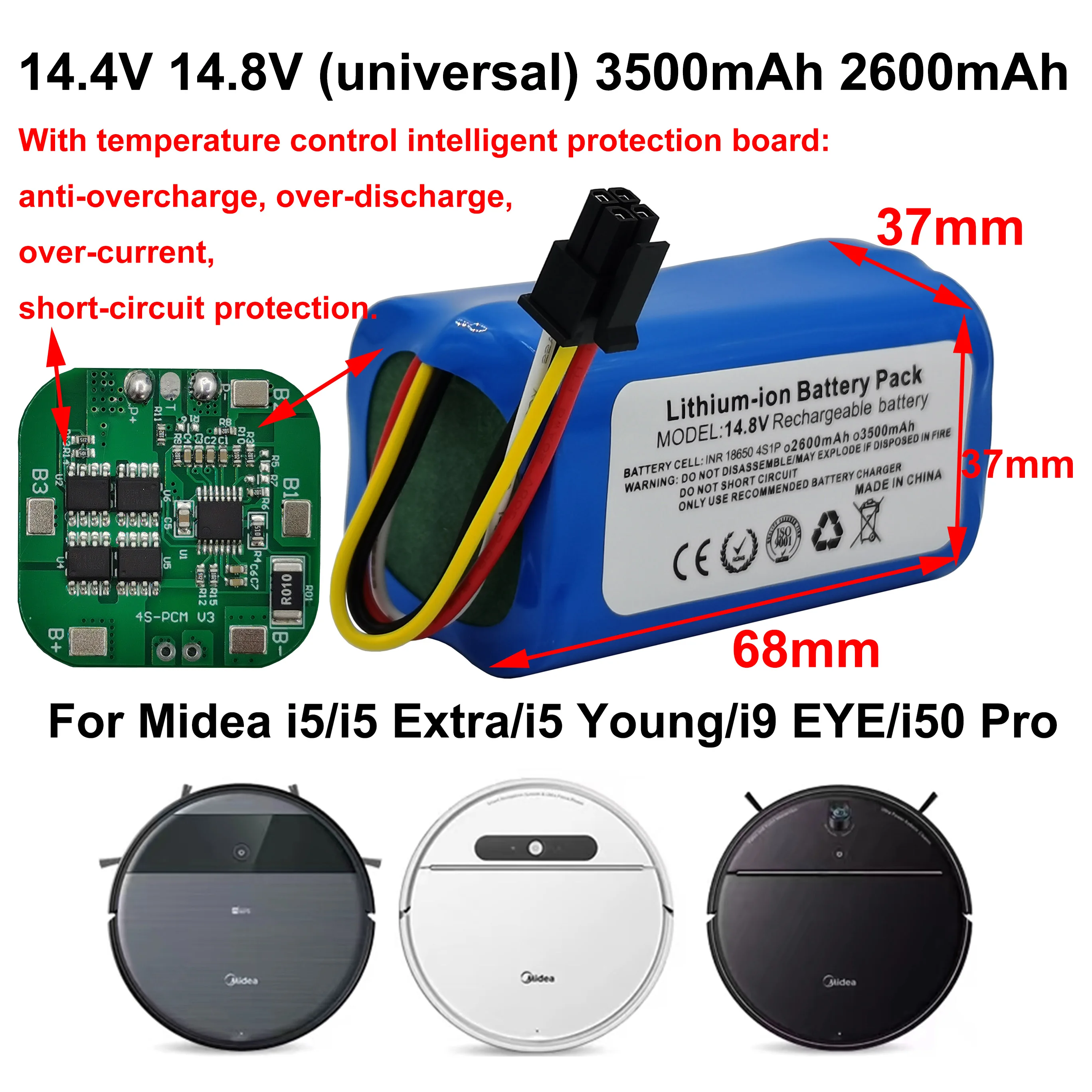 14.4V 14.8V 3500mAh 2600mAh litowo-jonowy cylindryczny ładowalny akumulator do Midea odkurzacz Robot i5 Extra i5 młody i9 oko