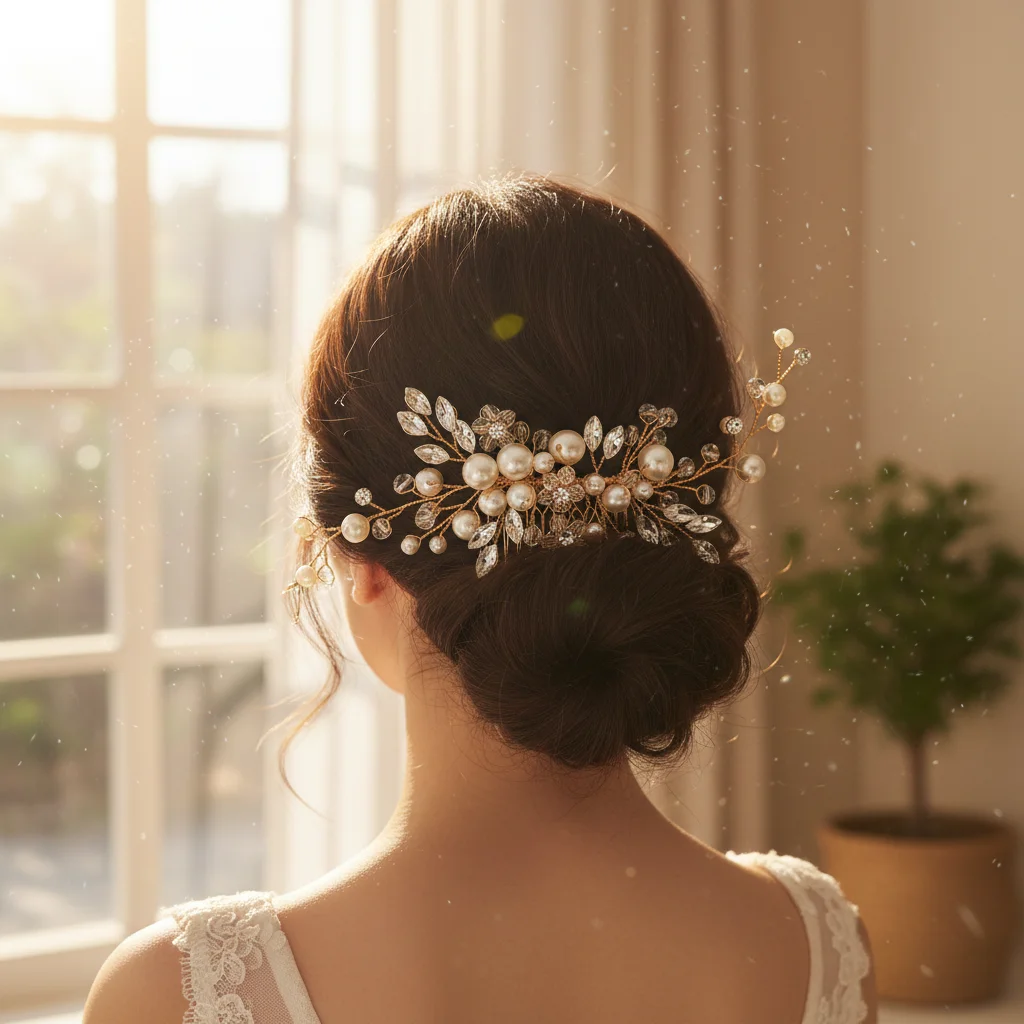 Golden Luxury Pearl Hair Comb Wedding Party Classic Jewellery Crystal Side Bangs Hair Clip For Women Elegant Headpieces