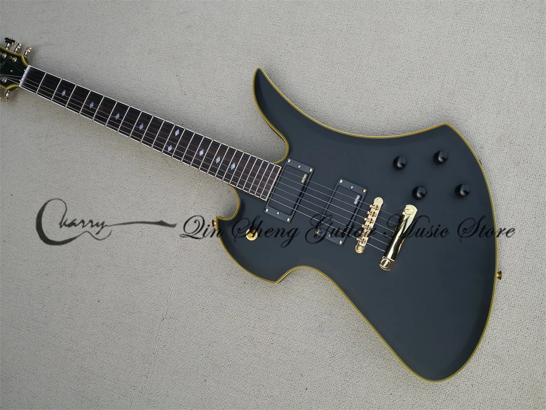 Matte Black Electric Guitar BC Guitar Basswood Body Yellow Binding Maple Neck Fixed Bridge Black Tuners