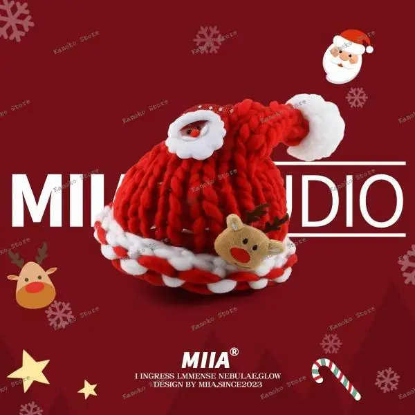 Cheio de atmosfera presente de natal tecido à mão fio grosso vermelho chapéu de natal bonito bola chapéu de malha chapéu frio mulher