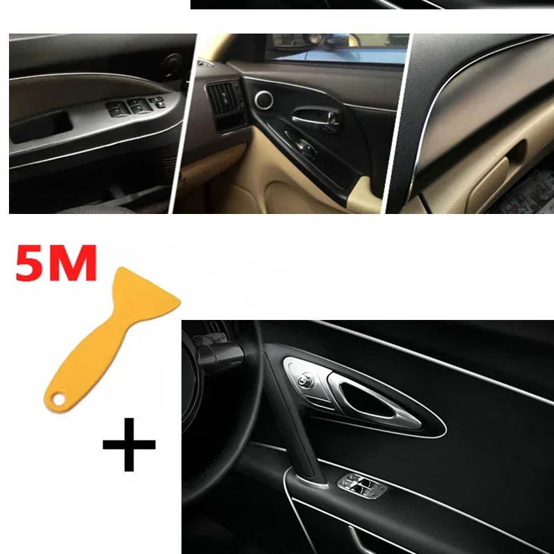 5M Chrome Silver Flexible Car Styling Interior Molding Trim Decor Strip Gap Fill PVC Silver For Car Interior Exterior Decoration