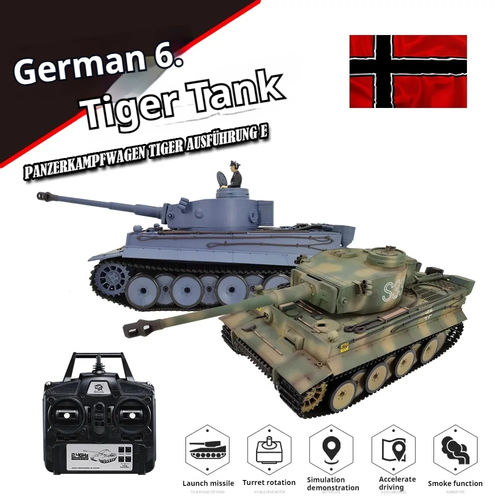 Henglong 1/16 3818-1 7.0german Tiger I Heavy Remote Control Tank Can Smoke And Launch Sound Simulation Military Model Toy Boy Gi