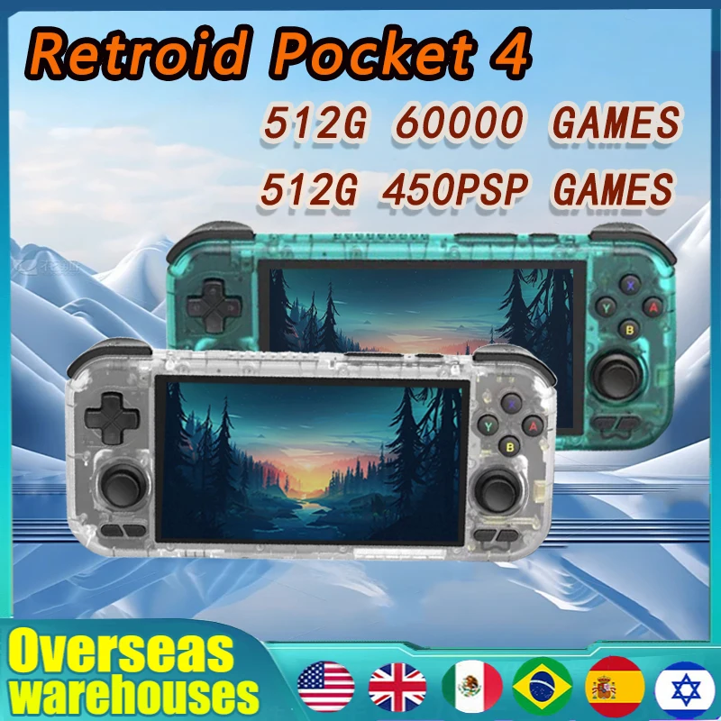 

Retroid Pocket 4 HandheldS 4.7 Inch Video Game 4G+128GB RP4 Android 13 WiFi 6.0 Bluetooth Console 512G 60000+Games PSP PS2