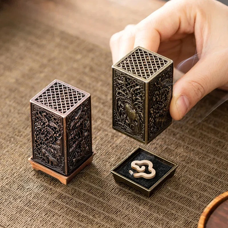 

Square Vertical Incense Burner Small Alloy Incense Holder Indoor Aromatherapy Home Ornament Chinese Incense Burners