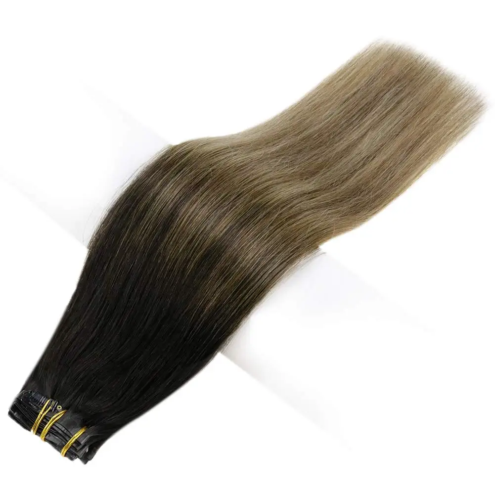 Full Shine Hair Extensions Clip in Human Hair 8pcs 120g Silky Straight Brazilian Clip in Hair Extensions Remy Hair Pu Weft Clip