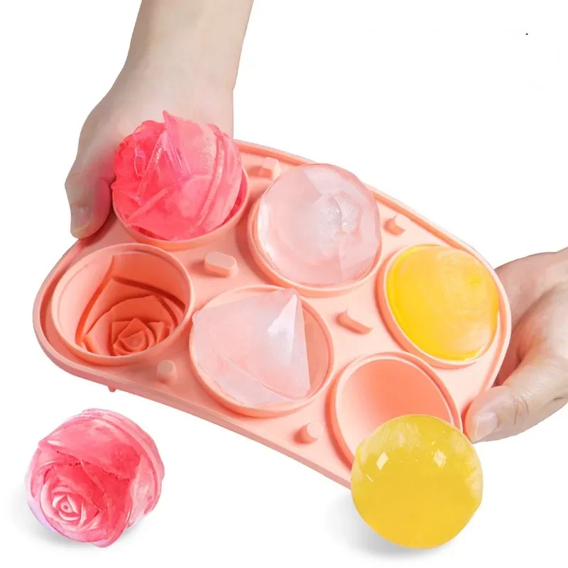 Rose Shape Food Grade Silicone Ice Mold with Snap Lid Leak Proof for Whiskey Bourbon Assorted Colors Freezer Tray