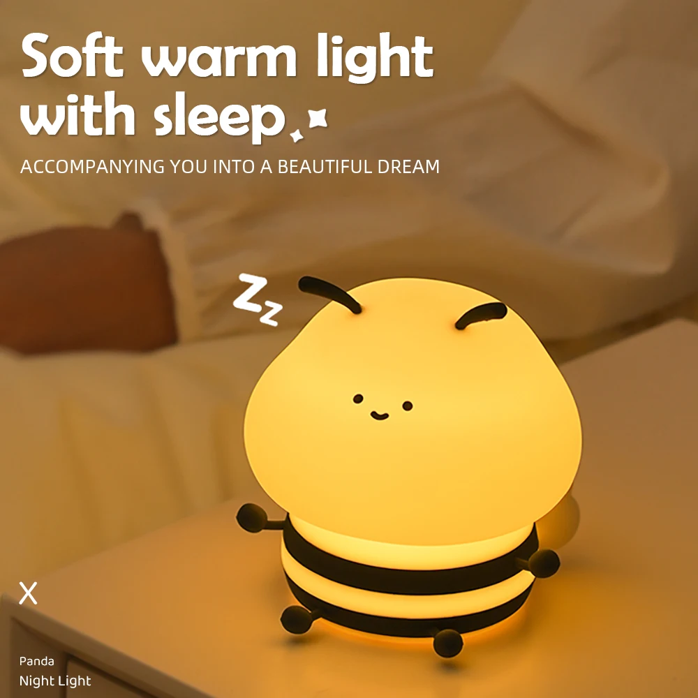 Novelty Bee Silicone Night Light For Kids 7 Colors Kawaii Touch Lamps 3 Levels Brightness Nursery Nightlight For Baby Gifts