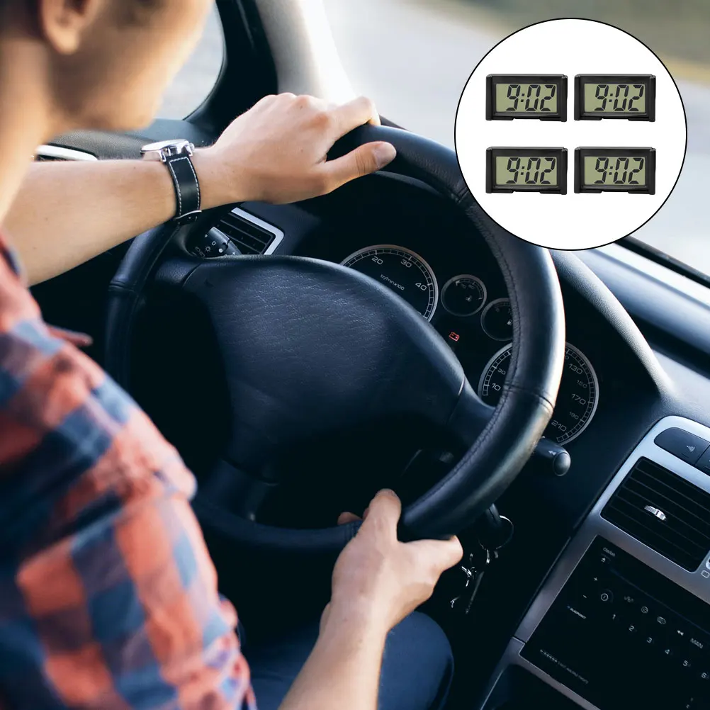 

4 pcs Car Dashboard Digital Vehicle Mini Clock Plastic Clock Clear Number Large Screen Lightweight Small Size For Car Dashboard