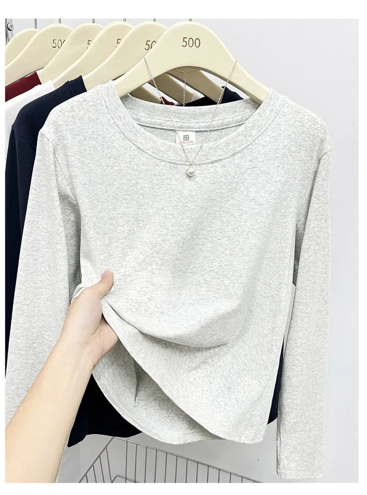 Neues Langarm-Vielseitigkeits-T-Shirt für Damen, Frühling Herbst 2026, O-Ausschnitt, Einfarbig, Basis-Layer-Oberteil, Damenkleidung, Y2k T-Shirt – Detail 31