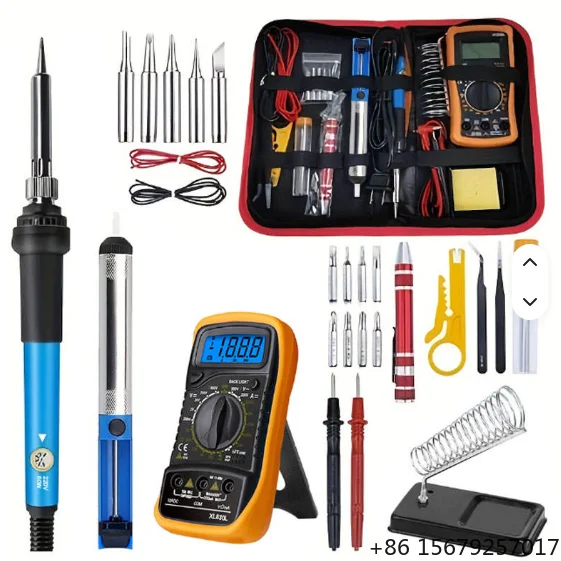 19-IN-1 Soldering Iron Kit Welding Tool Soldering Kit with LCD Digital Multimeter 60W Soldering Iron 5 Extra Tips EU/US Plug