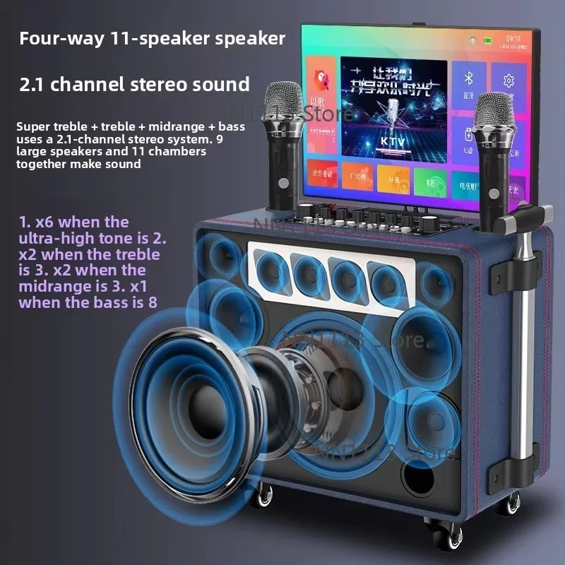 Outdoor Home Use Battery RGB Square Dance Trolley Karaoke Video Speaker Heavy Bass Performance Display Screen Stage Use Export