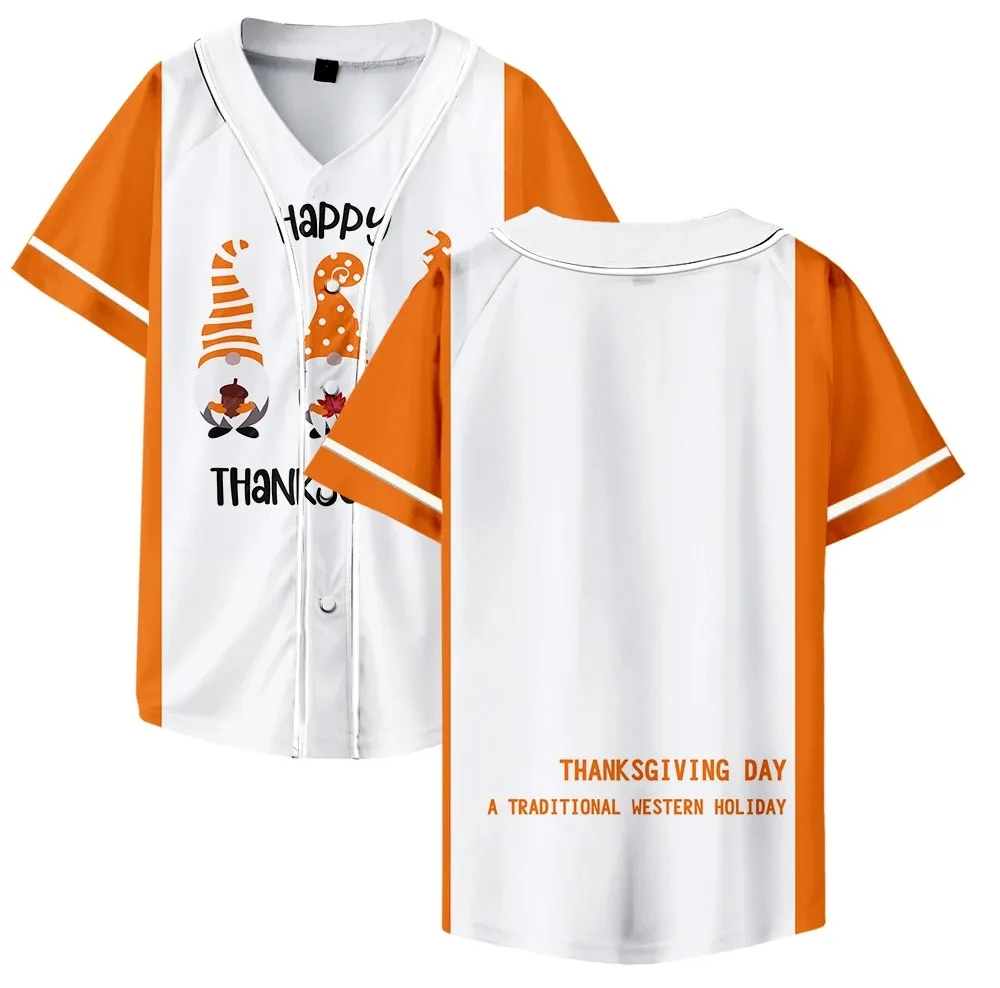 

Camiseta de beisebol merch de ação de graças masculina e feminina, manga curta, camisa casual diária, roupas 3D, laranja