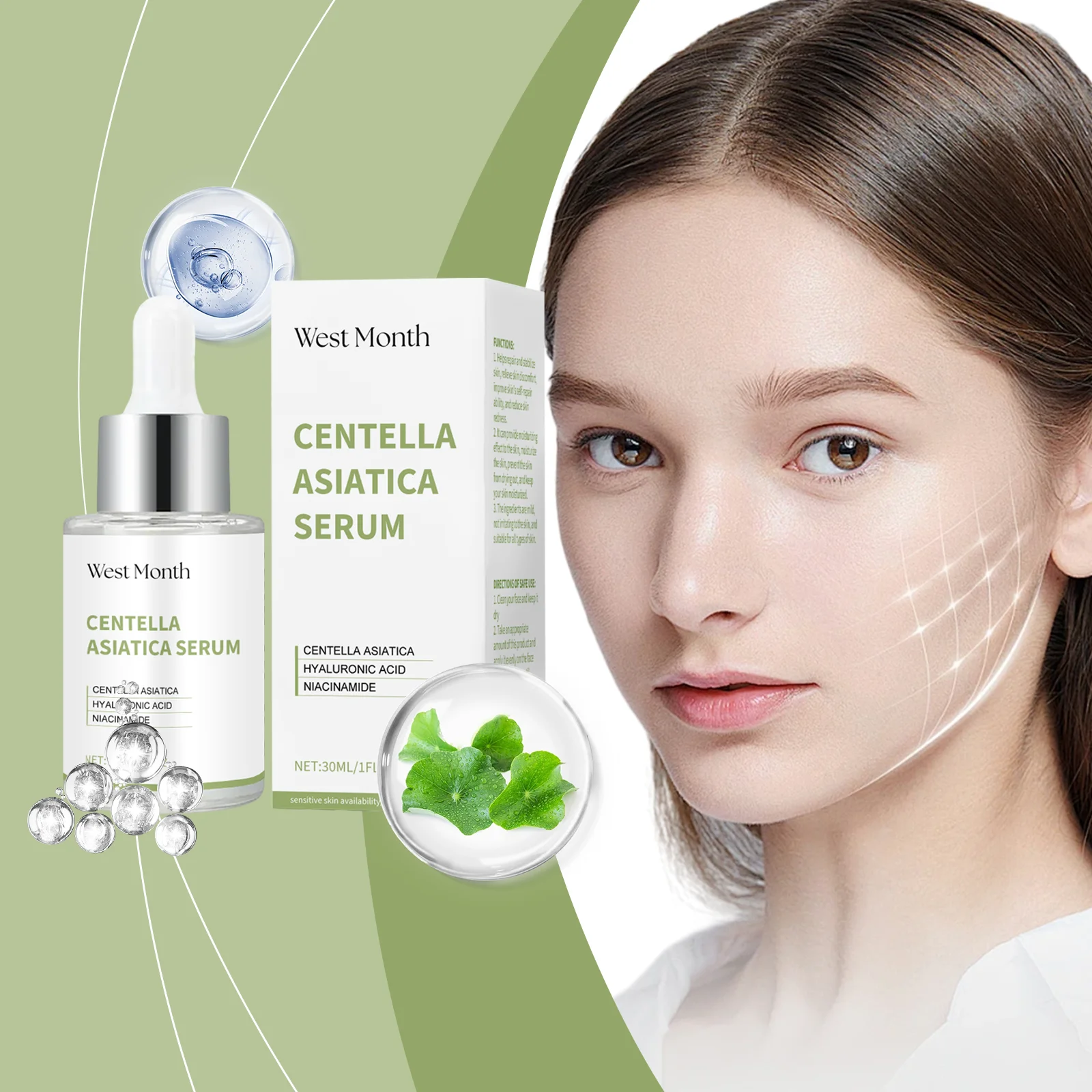 

West Month Centella Face Serum Pore Shrinking Moisturizing Skin Barrier Repair Niacinamide and Hyaluronic Acid Facial Serum 30ml