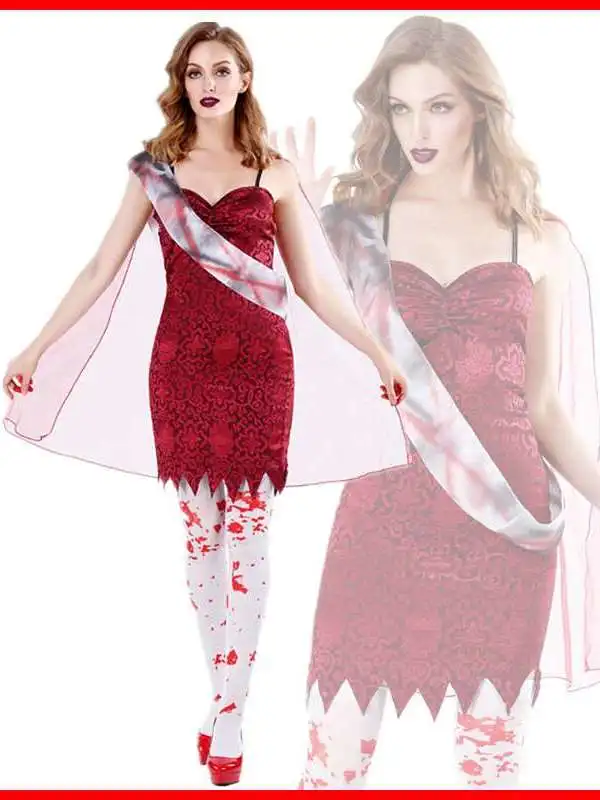 

Halloween Horror Roleplaying Zombie Ghost Costume Bloodstained Ladies' Ethnic Wear Stage Performance Outfit