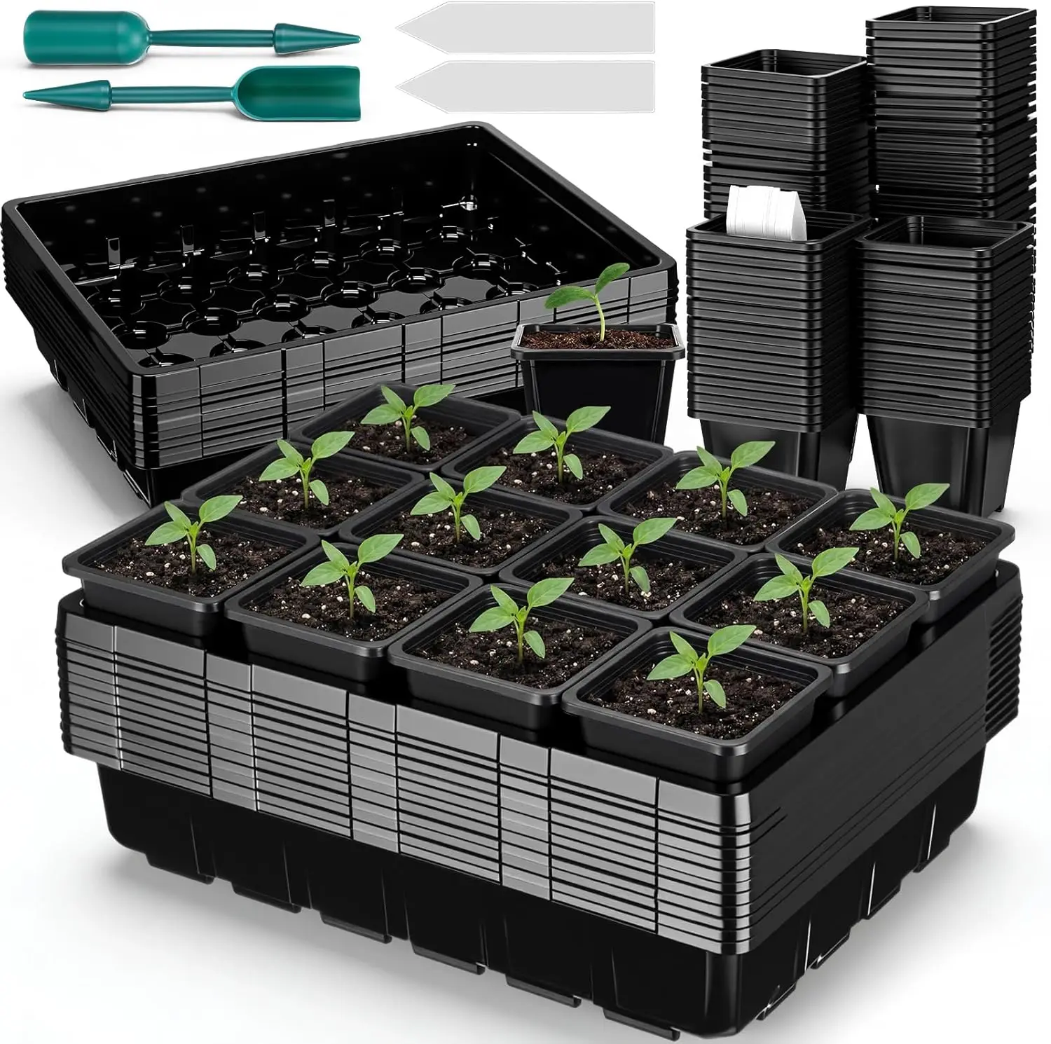 

Seed Starter Tray 10 Pcs, 3.5 Inch Square Nursery Pots 120 Pcs, Seed Starting Pot with Drainage, Seedling Trays, Microgr