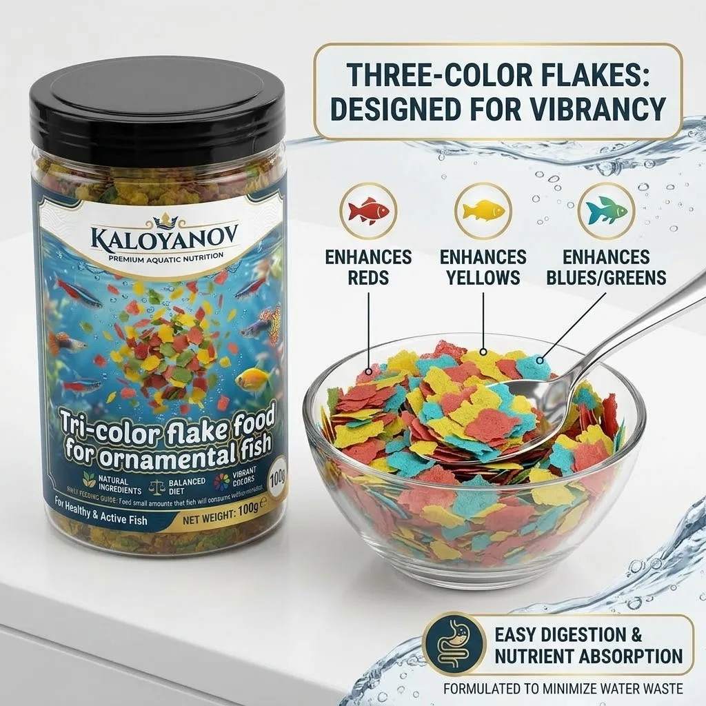 Premium 3-Color Flakes Fish Food Nutritious Daily Diet for Tropical Aquarium Ornamental Fish Tetra Goldfish Guppy Color Enhancer