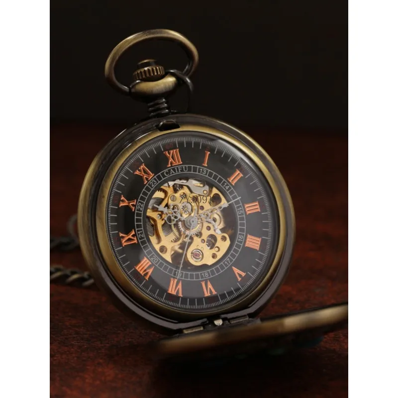 全自動機械式懐中時計ジェムストーンレトロ中空フリップノスタルジックな男性と女性のネックレス