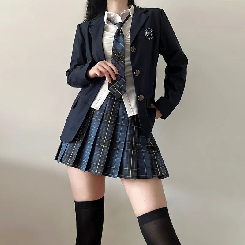 Japan  Korea AUTUMN JK Japanese School Uniform Jacket Girls Multicolor Graduation Outfit Academy Sexy Pleated Skirt Tie Set