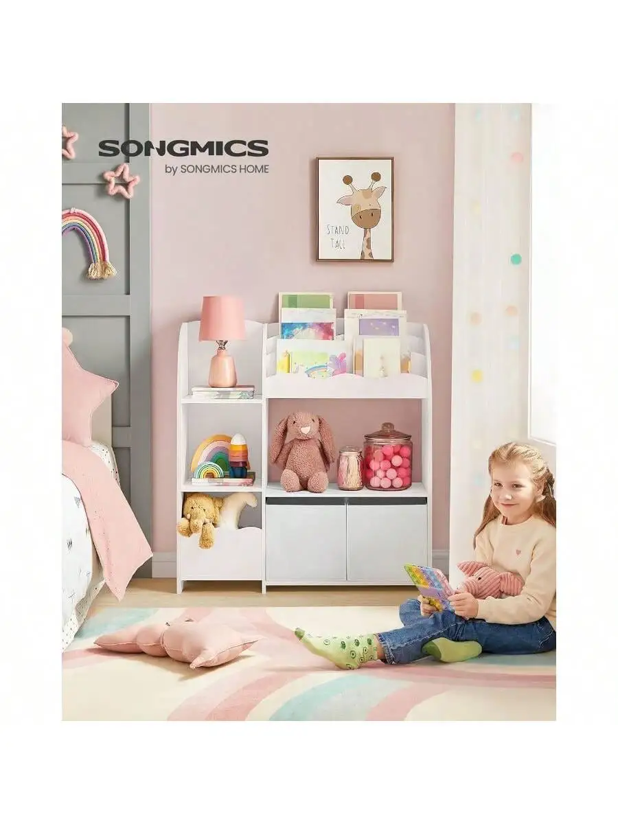 SONGMICS Toy and Book Organizer for Kids, Kids Bookshelf and Toy Storage, Storage Organizer with 2 Storage Boxes, for Playroom