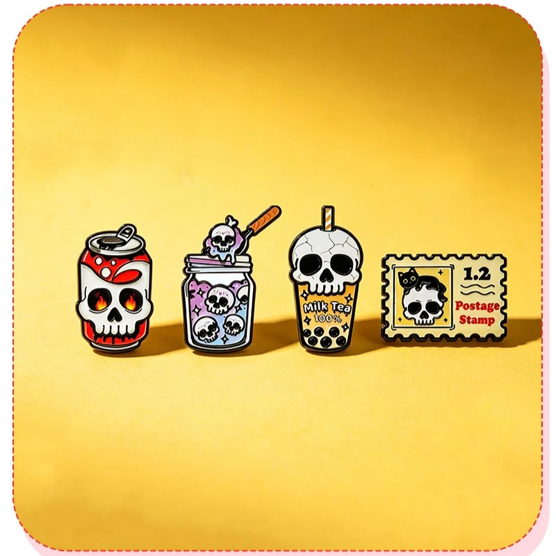 Cartoon Dark Style Halloween Skull Brooch Stamp Metal Enamel Pin Badge DIY Clothing Bags Shoes Hat Scarf T-shirt Jeans Accessory