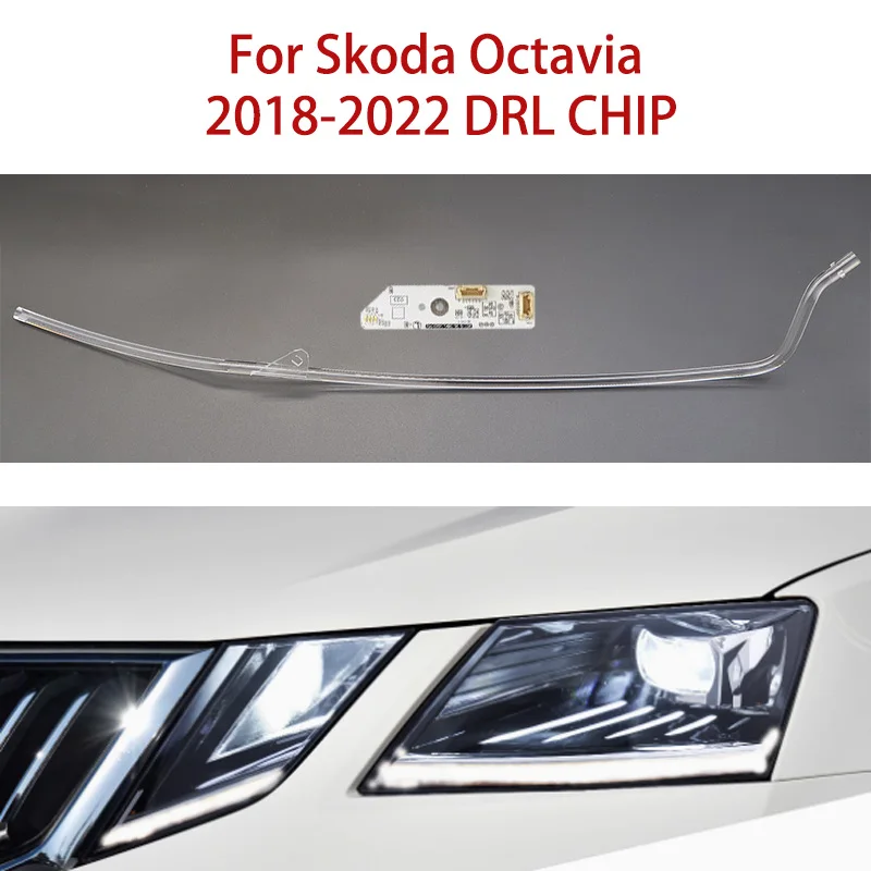 

Модуль указателя поворота, полоса балласта белого света для Skoda Octavia, автомобильные DRL CHIP, дневные фары «ангельские глазки», направляющая полоса 18-2022, направляющая полоса