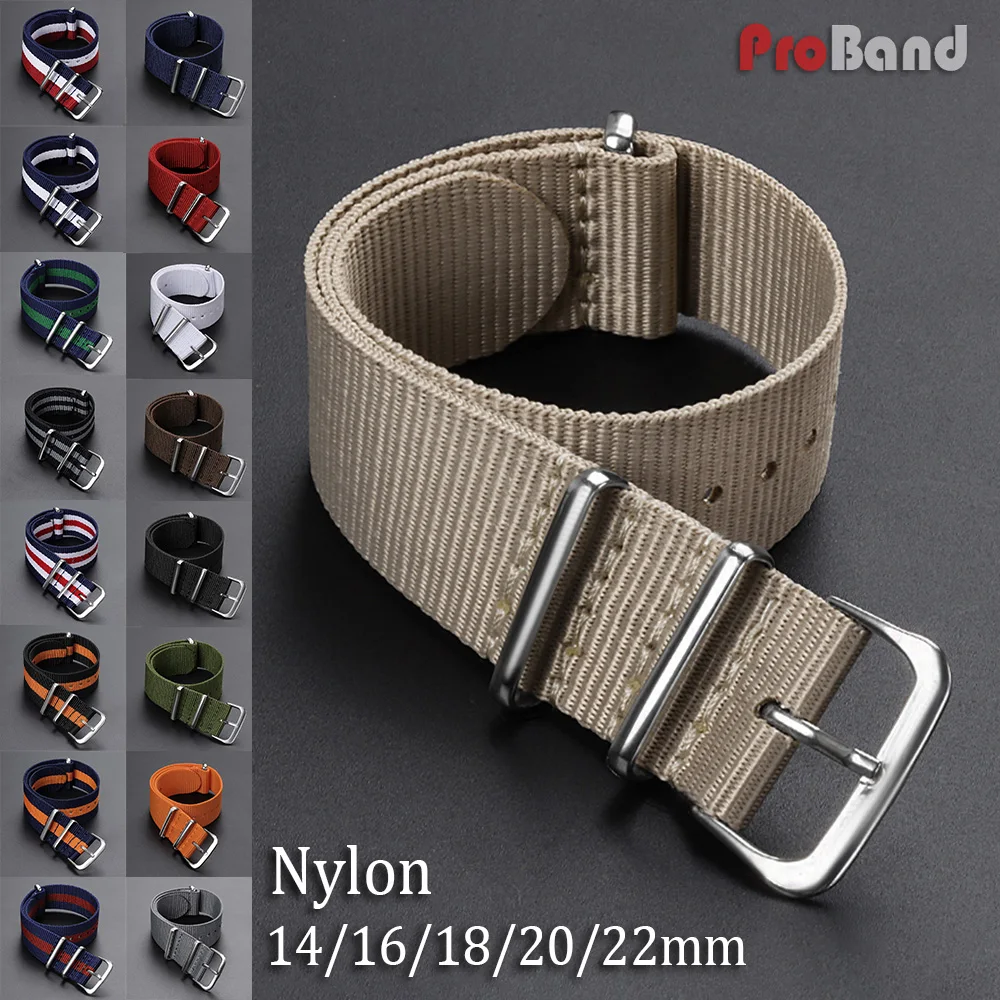 

14mm 16mm 18mm 20mm 22mm Nylon Canvas Watch Strap Universal Khaki Gray Watch Band One Piece Loop Bracelet Women Men Wristbands