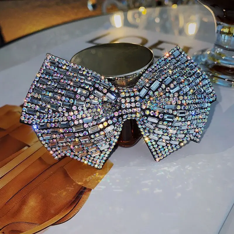 

New Ladies High-end Beautiful Crystal Bow Clip with Rhinestones Internet Famous Temperament Diamond Inlaid Edge Clip Headband