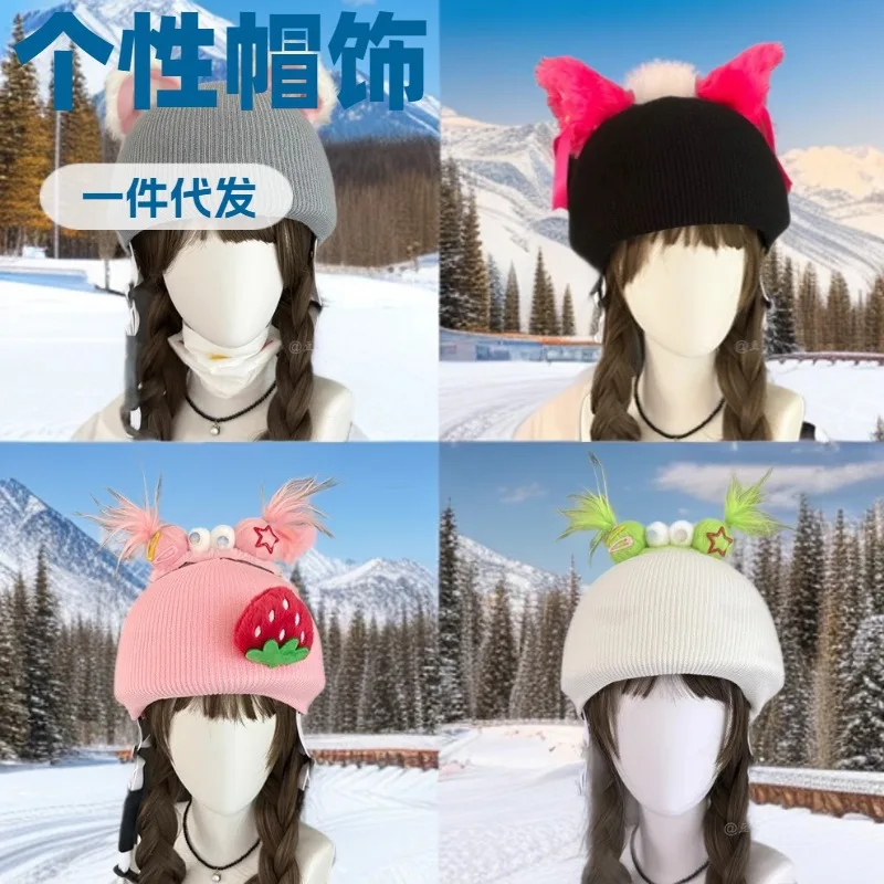 

Персонализированный милый снежный чехол для шлема, чехол для лыжного шлема, мультяшный однобортный двойной вязаный чехол для шлема