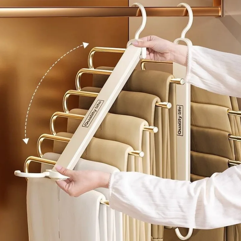 Metal Foldable Multi Tier Pants Hanger Trouser Clip Organizer Space Saving Closet Storage Layered Garment Rack Jeans Slacks
