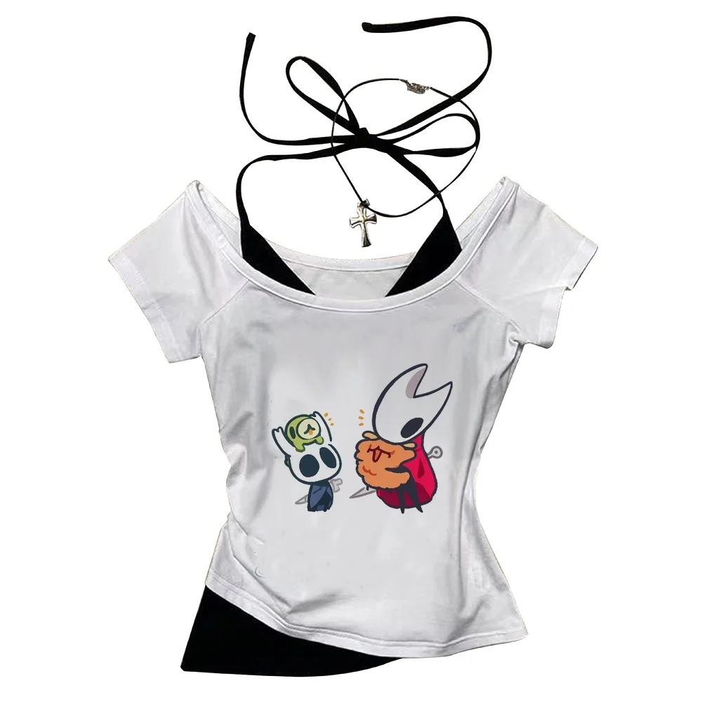 Hollow Knight crop top women emo grunge streetwear jojifuku kawaii shirt dollette cute gothic streetwear graphic
