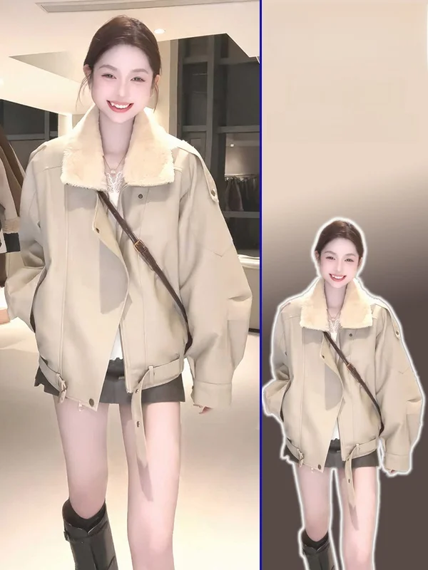 

Женская куртка больших размеров с отложным воротником, повседневная, для работы, весенняя новинка, теплая, с длинными рукавами, на молнии