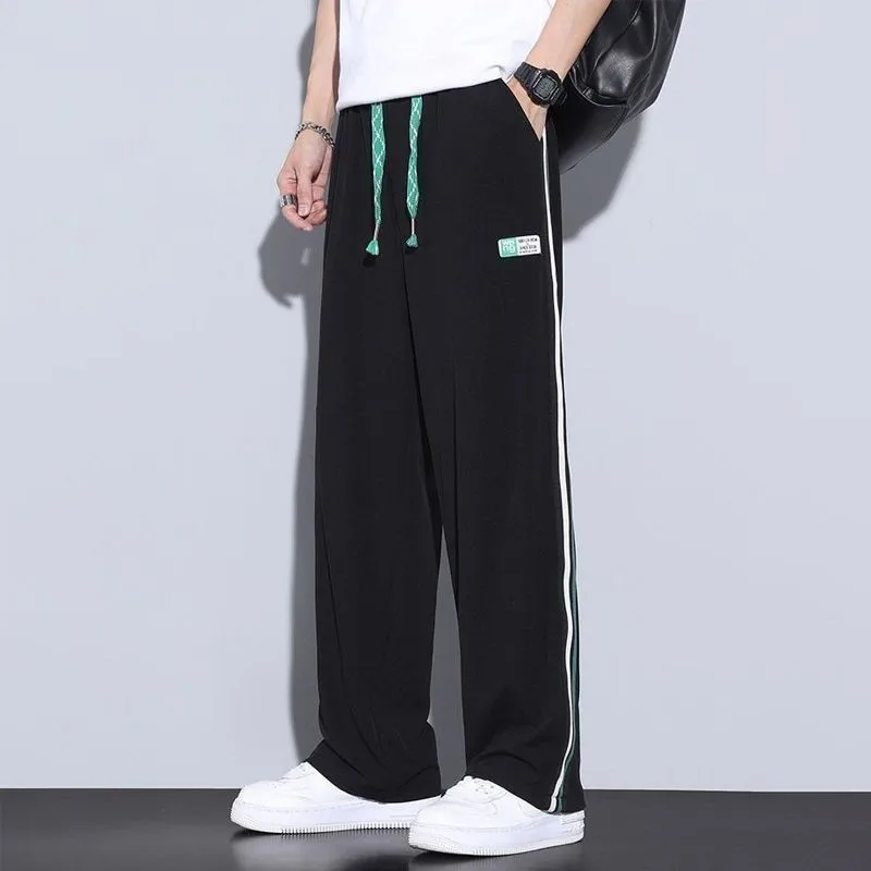 Summer Ice Silk Long Pants For Men Outdoor Invisible Zipper Breathable Thin Sports TrousersTrendy Versatil