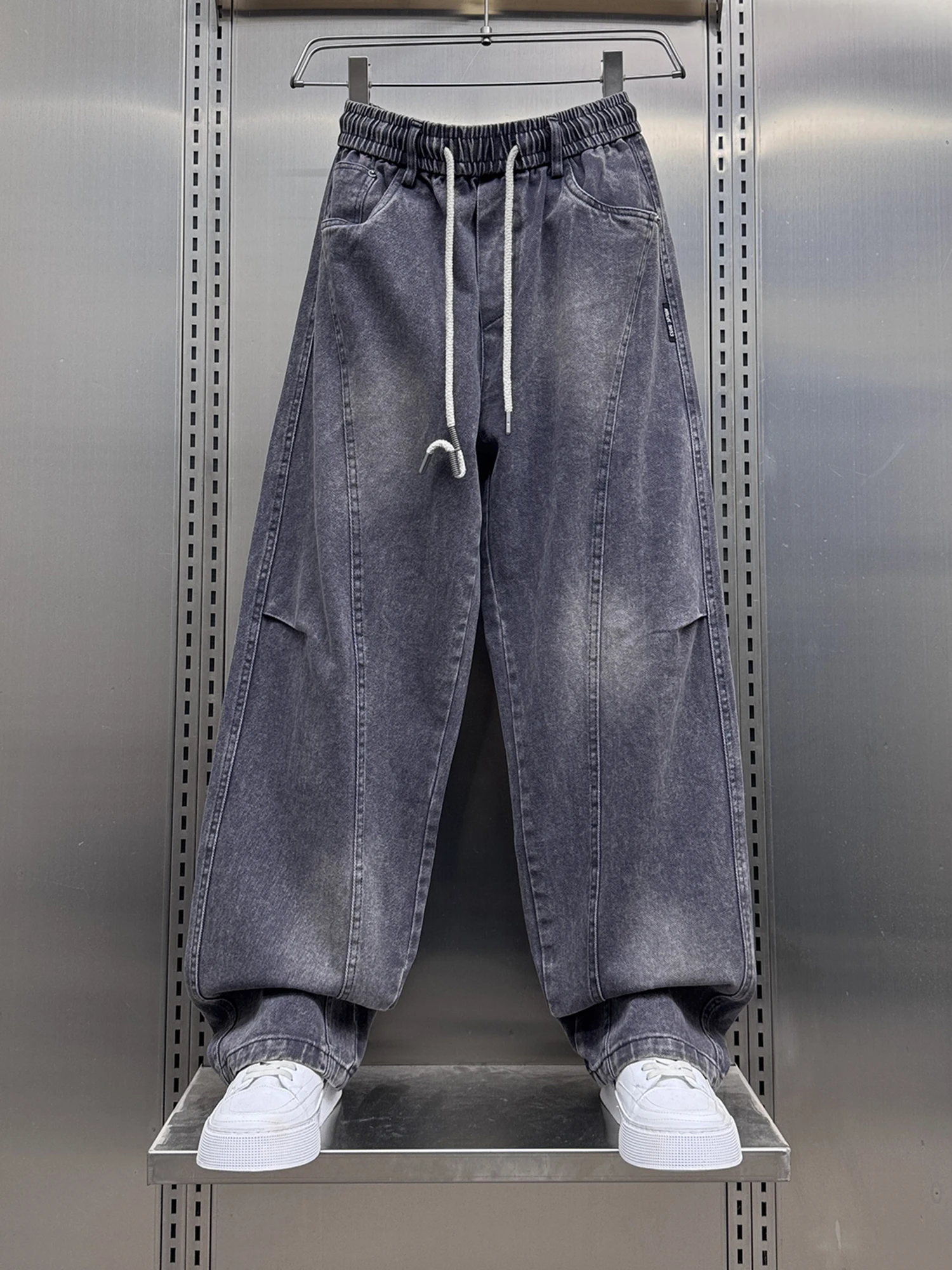 

Мужские прямые брюки American Sle Spliced Waed с широкими штанинами, свободные повседневные длинные брюки на шнурке, весна-осень, новинка