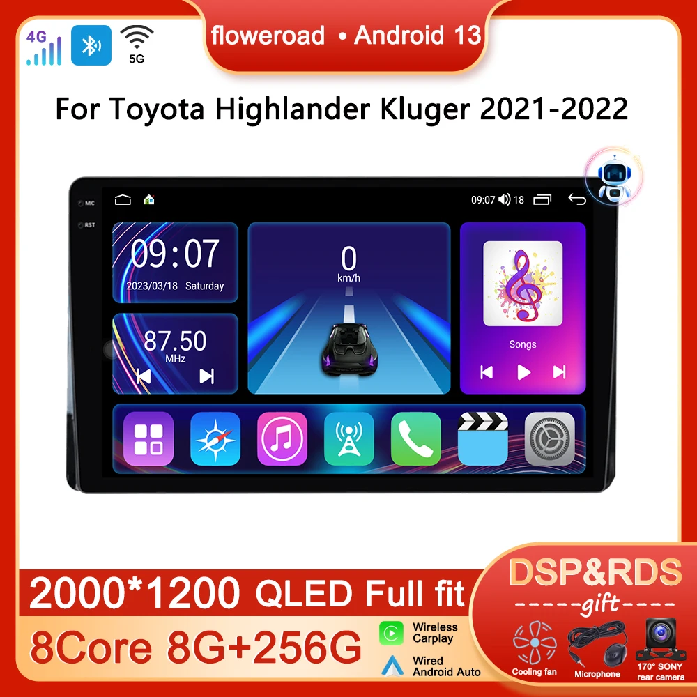 

8G+256G Android Car Radio For Toyota Highlander Kluger 2021 2022 Multimedia Player Autoradio With Wireless Carplay Auto No 2 din