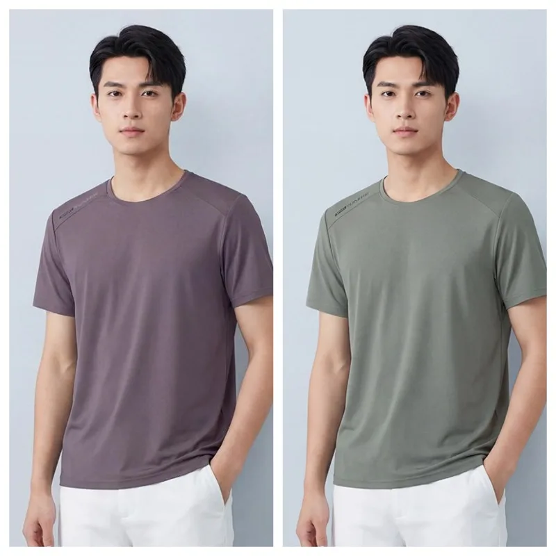 Herren Sommer Feuchtigkeitsabsorbierendes und Atmungsaktives Freizeit-Kurzarm-T-Shirt Outdoor-Wandern Schnelltrocknendes Eisseide-T-Shirt