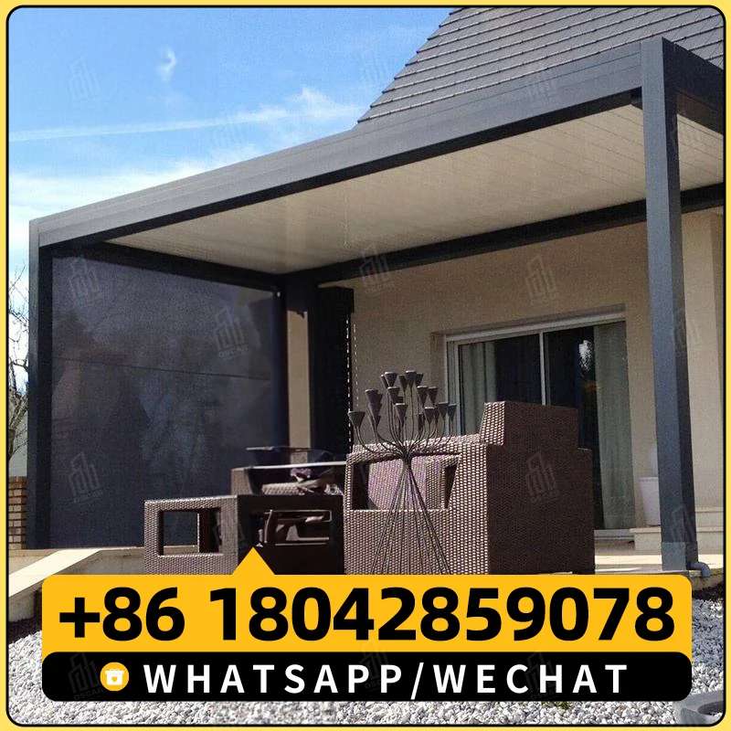 OEM Size 3X3m 3x4m 4*4 4*6m Adjustable louver Pergola Outdoor Waterproof Bioclimatic Electric Louvered Roof Gazebo