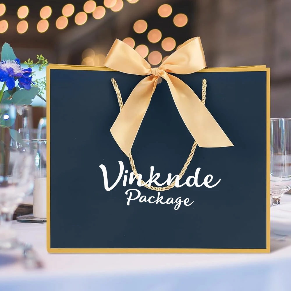 

100 шт. подарочные пакеты с логотипом и ручками с бантом, золотые ленты, сумки для вечеринок, толстые бумажные пакеты для дня рождения, свадьбы, подружки невесты