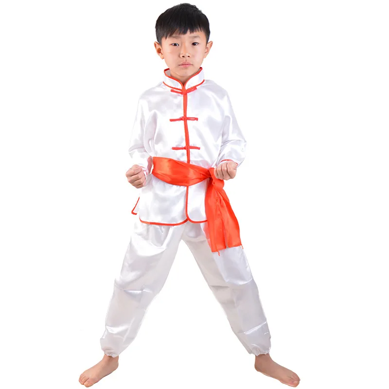 New 4 Colors Chinese Traditional Wushu Costume Martial Arts Uniforms for Kids Taichi Clothing Jacket+pant+belt