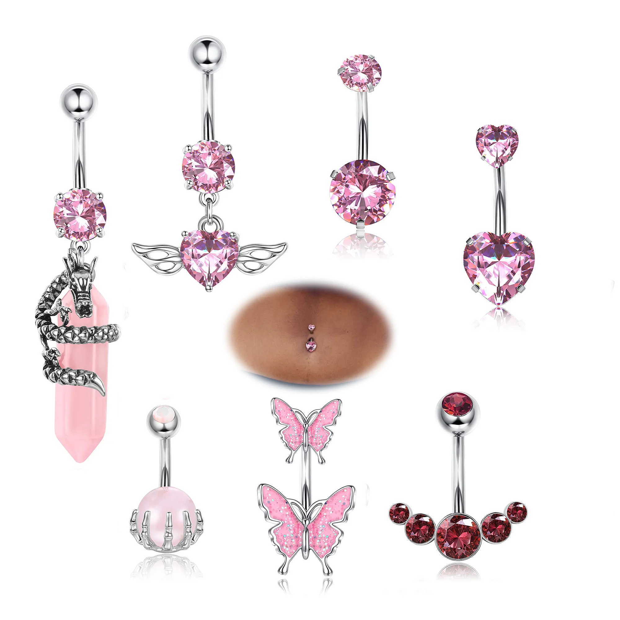 1CS حلقات زر البطن الجراحية الفولاذ المقاوم للصدأ ثقب البطن 14 جرام لطيف الوردي تشيكوسلوفاكيا استرخى حلقات البطن ثقب المجوهرات للنساء #1