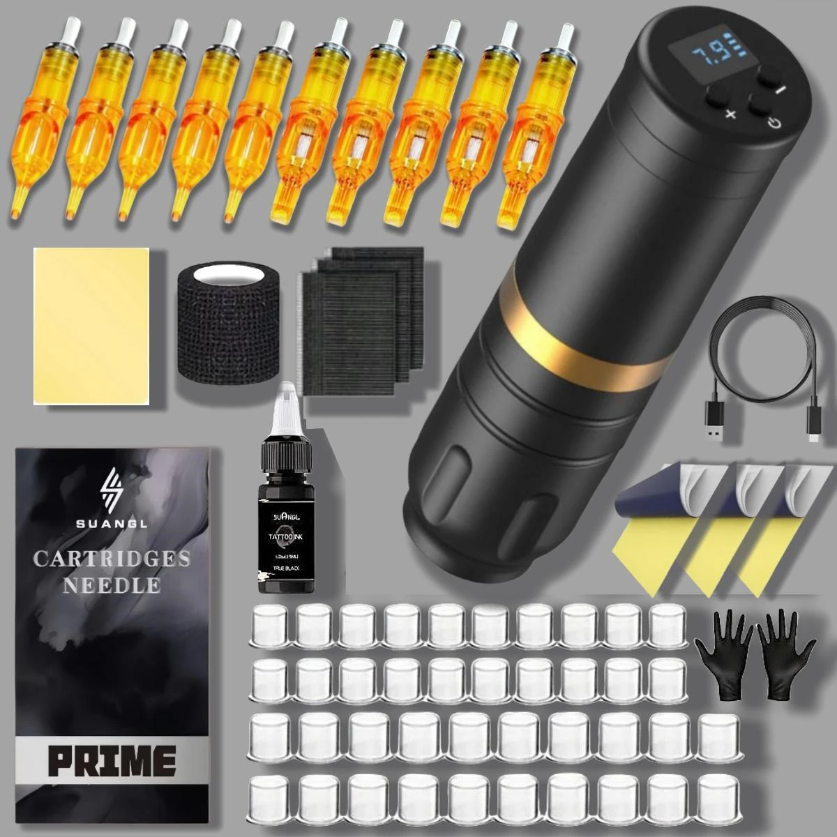 SUANGL-Kit de stylo de tatouage en or froid, machine à tatouer, alimentation électrique, odorà tatouer, maquillage en continu, nouveau
