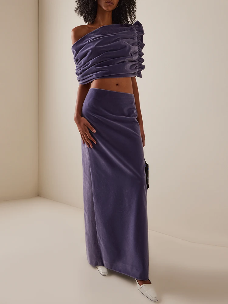 

ВЫСОКОЕ КАЧЕСТВО, новейшая мода, дизайнерский костюм 2025 года, женский комплект нестандартной формы с коротким топом, бархатная длинная юбка, комплект из 2 предметов